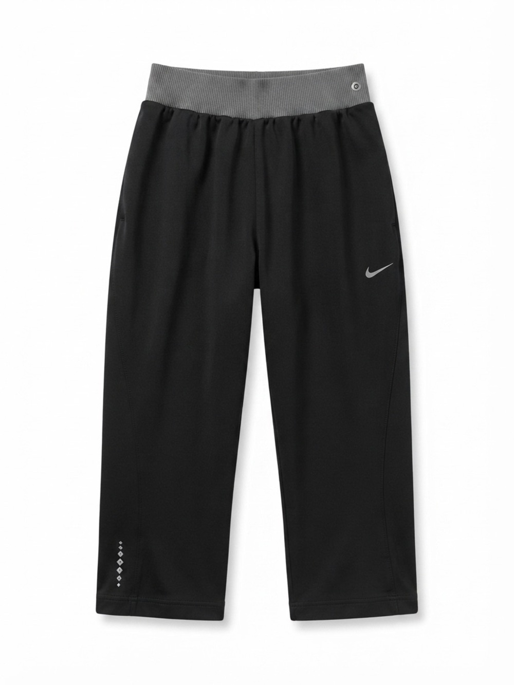 Nike Black Athletic Capris Crop Pants Grey Waistband Size Small / Asian Fit